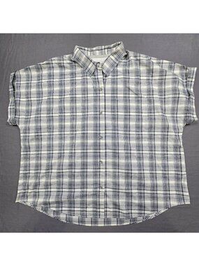 Ridgecut Womens 2X Plaid Button-Up Shirt Gray/White Lightweight